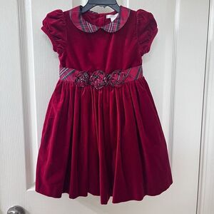 Janie and Jack Holiday Traditions Red Velveteen Plaid Rosette Dress Girls Size 3